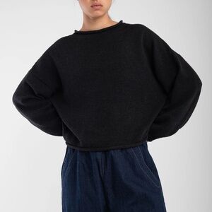 MICAELA GREG The Rolled Sweater in Faded Black Boxy Egyptian Cotton M SOLDOUT